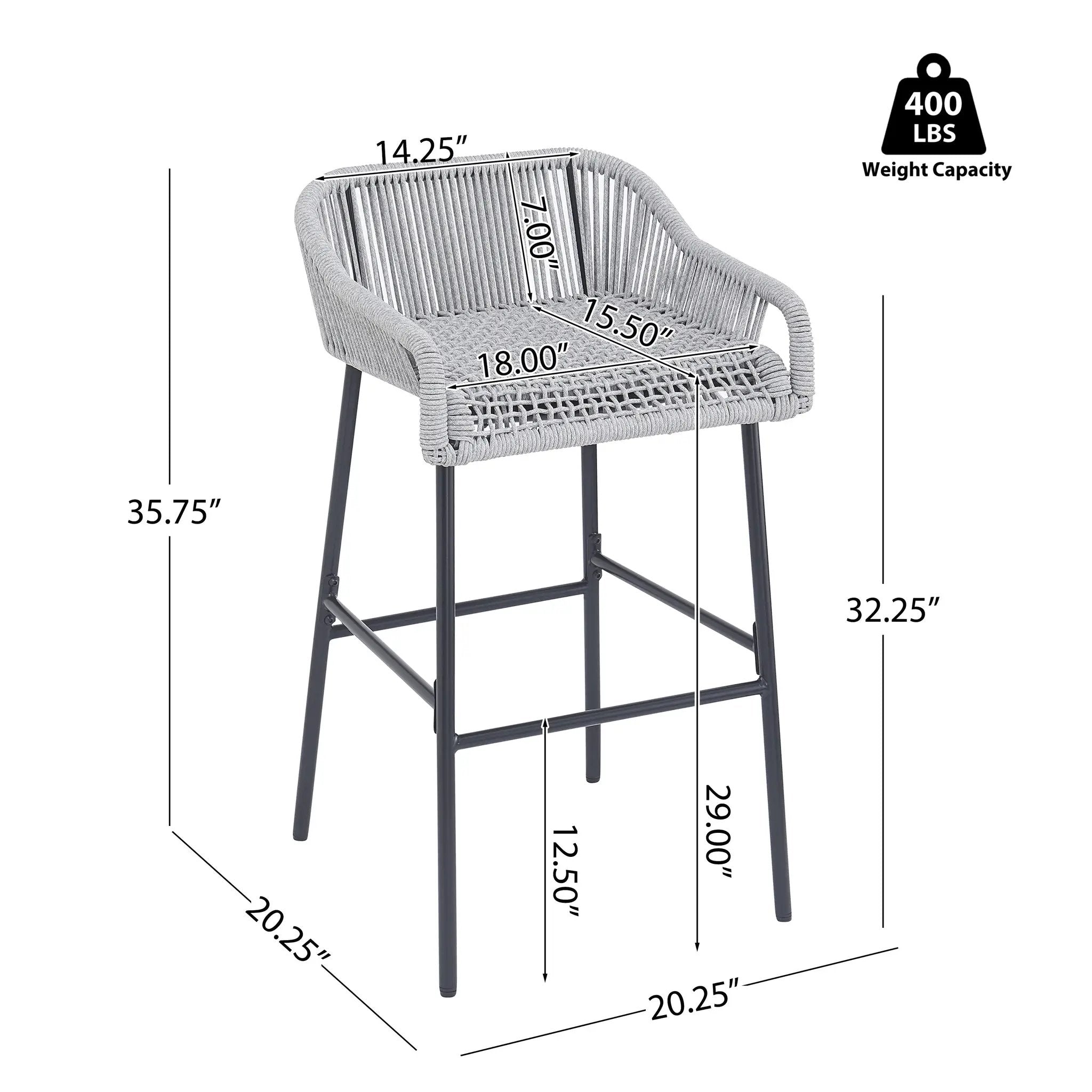 La Push Outdoor Patio Light Gray Rope Bar Stool, Set of 2 by HouseOfZazla