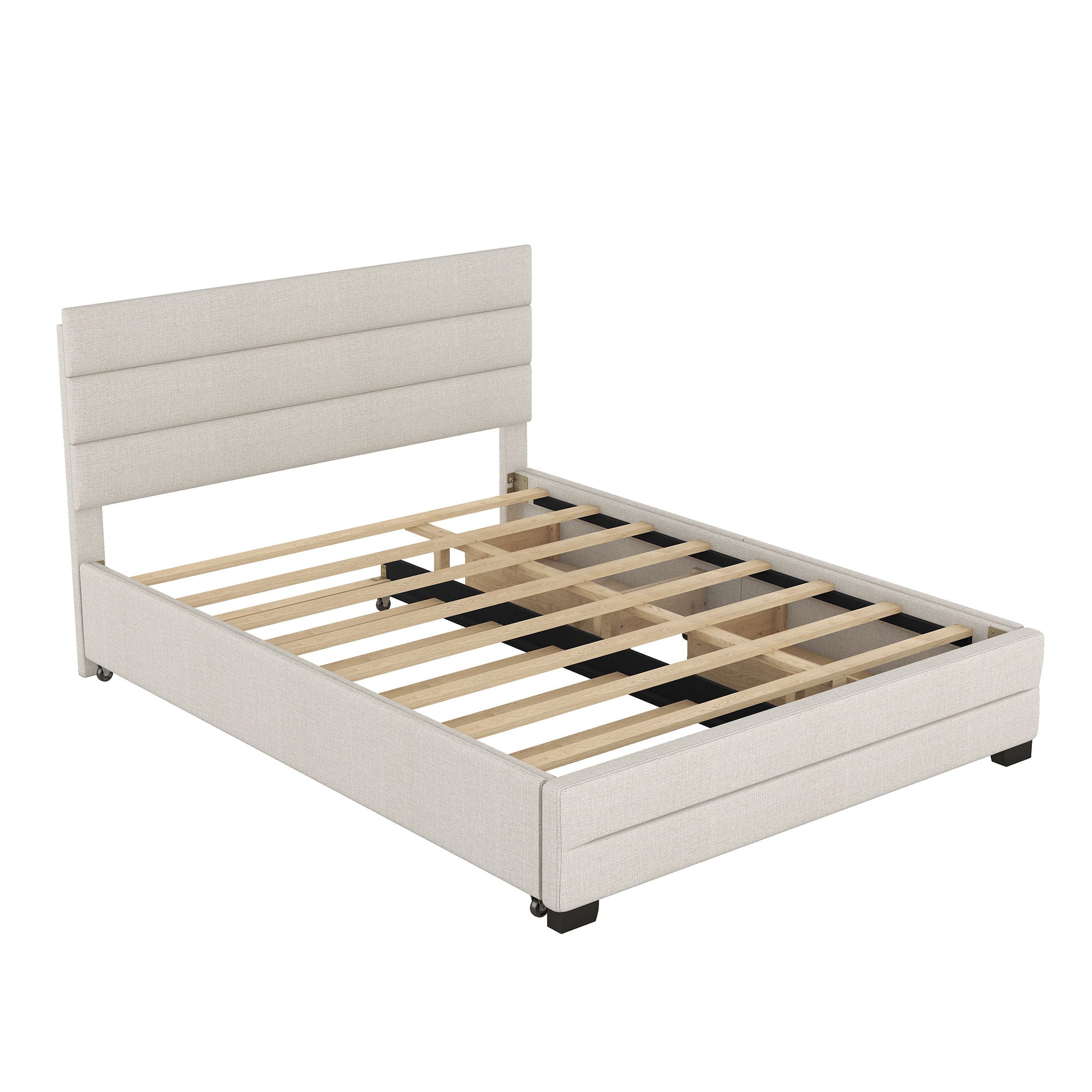 Queen Platform Bed With Twin Trundle And 2 Storage Drawers - Beige by Unique Piece Furniture