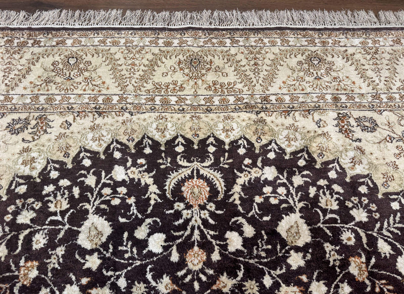 Indian Kashmiri Silk Rug 10x14, Floral Medallion by Jewel Rugs