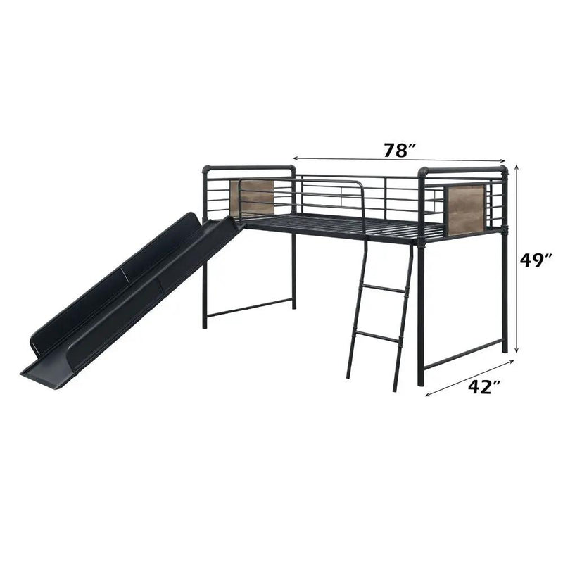 Cordelia - Twin Loft Bed With Slide - Antique Oak, Sandy Black & Dark Bronze Hand-Brushed by Unique Piece Furniture