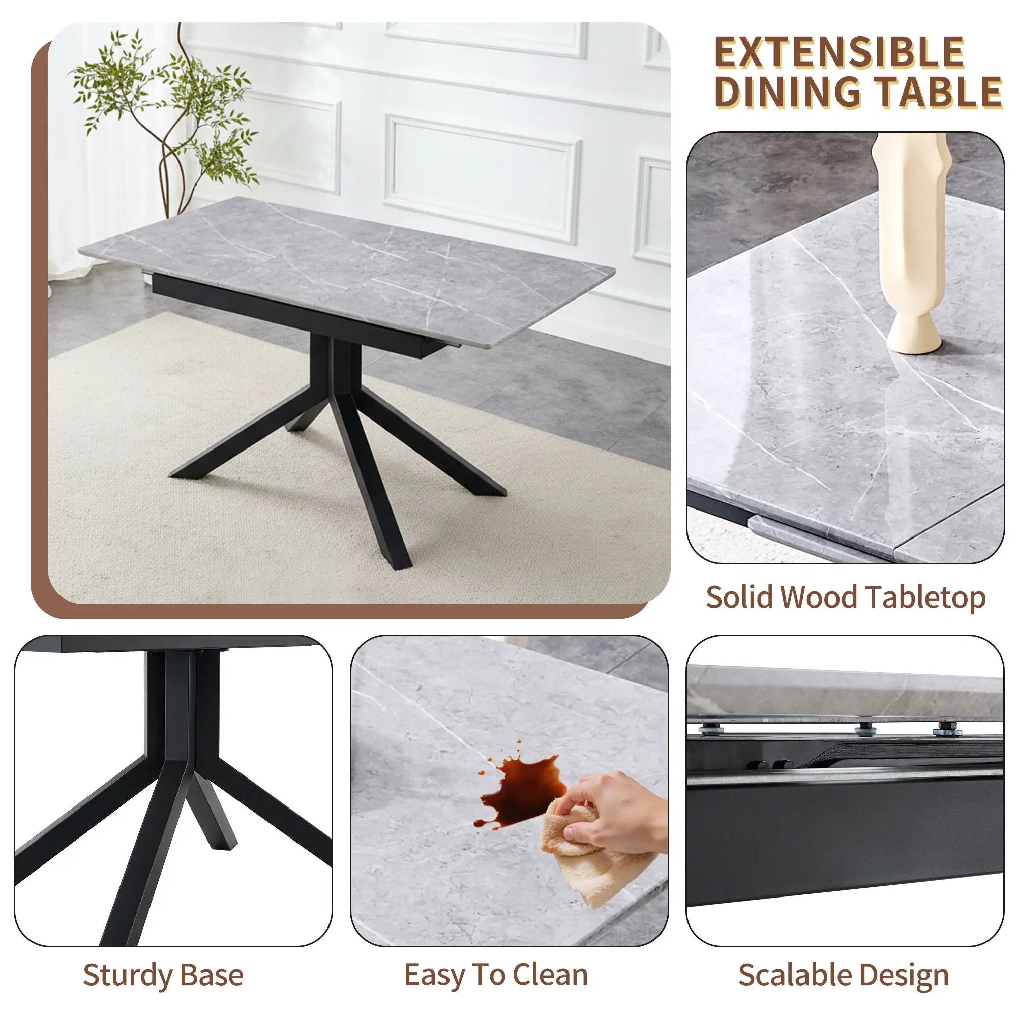 Rectangular Dining Table With Geometric Legs For Dining Room - Light Gray by Unique Piece Furniture