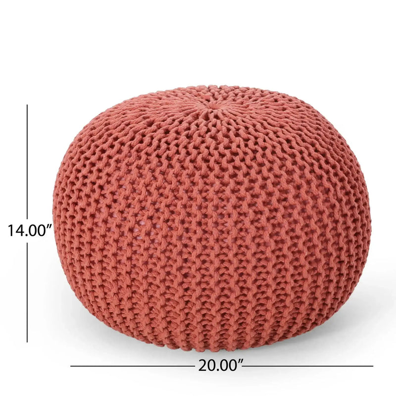 Bordeaux Knitted Cotton Round Pouf Ottoman Floor Cushion by HouseOfZazla