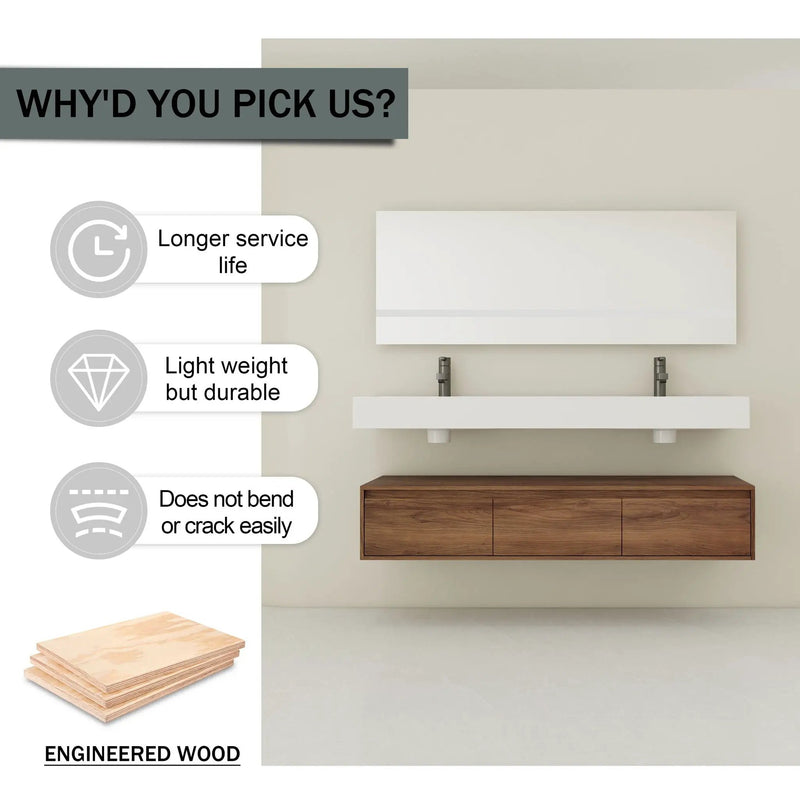 Contemporary Wall Mounted Bathroom Vanity With Dual Resin Sink And Soft Close Drawer by Unique Piece Furniture