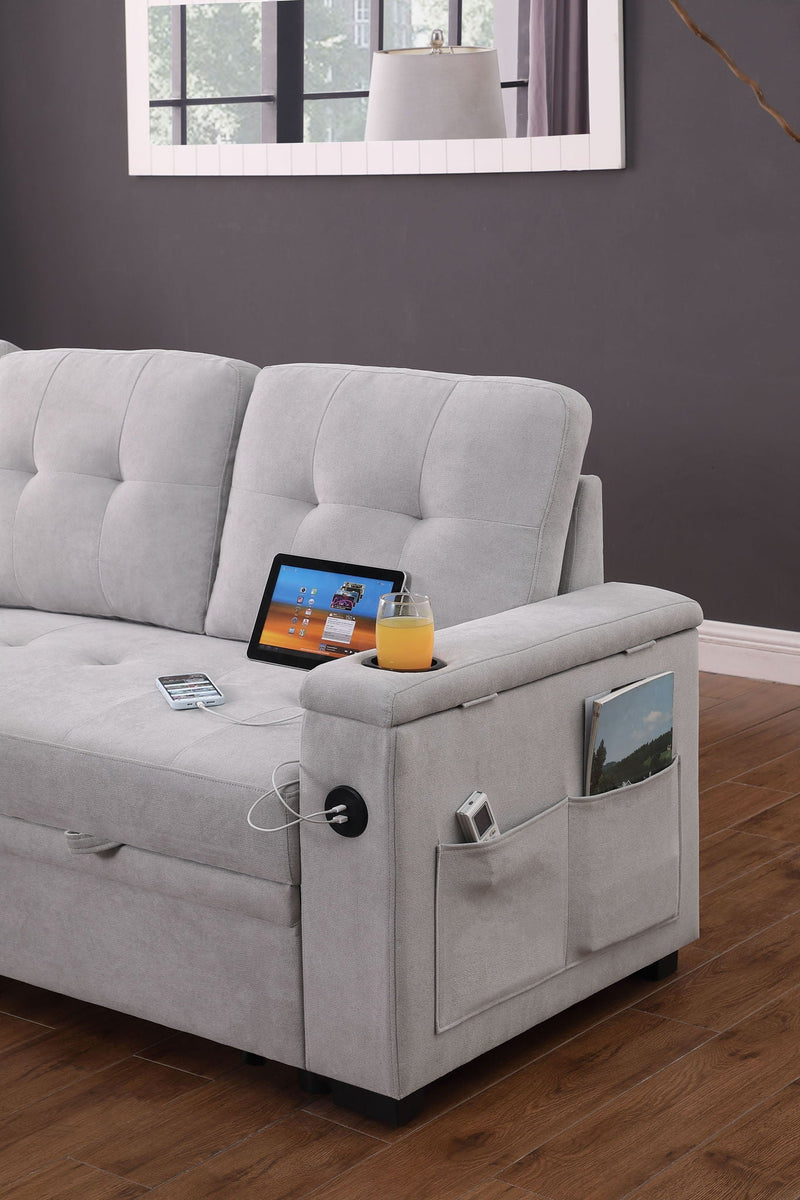 Ashlyn II - 84"W Woven Fabric Reversible Sleeper Sectional Sofa with Storage Chaise by HouseOfZazla