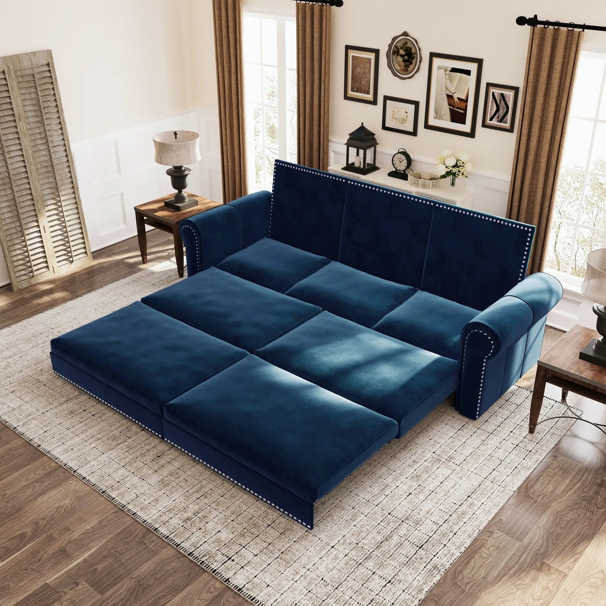 3 In 1 Convertible Sleeper Sofa With Nailhead Trim & Rolled Arm by HouseOfZazla