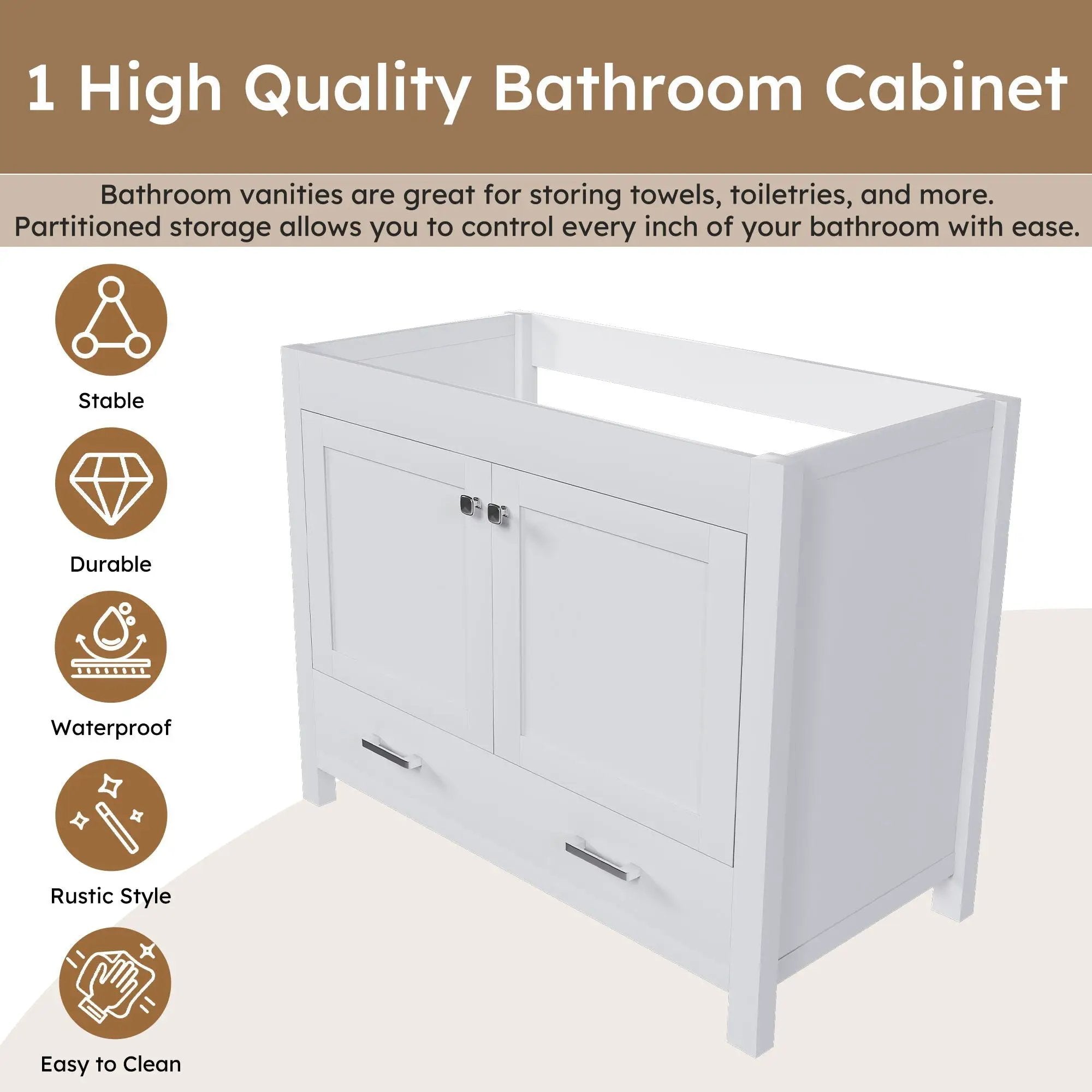 42" Bathroom Vanity Base With Doors And Drawer - White by Unique Piece Furniture