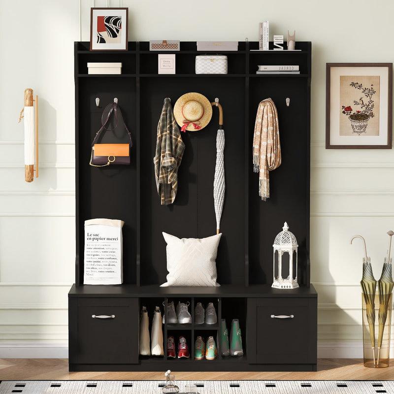 5 In 1 Entryway Bench With Coat Rack, 7 Sturdy Hooks, 2 Spacious Drawers And Adjustable Shelves by HouseOfZazla