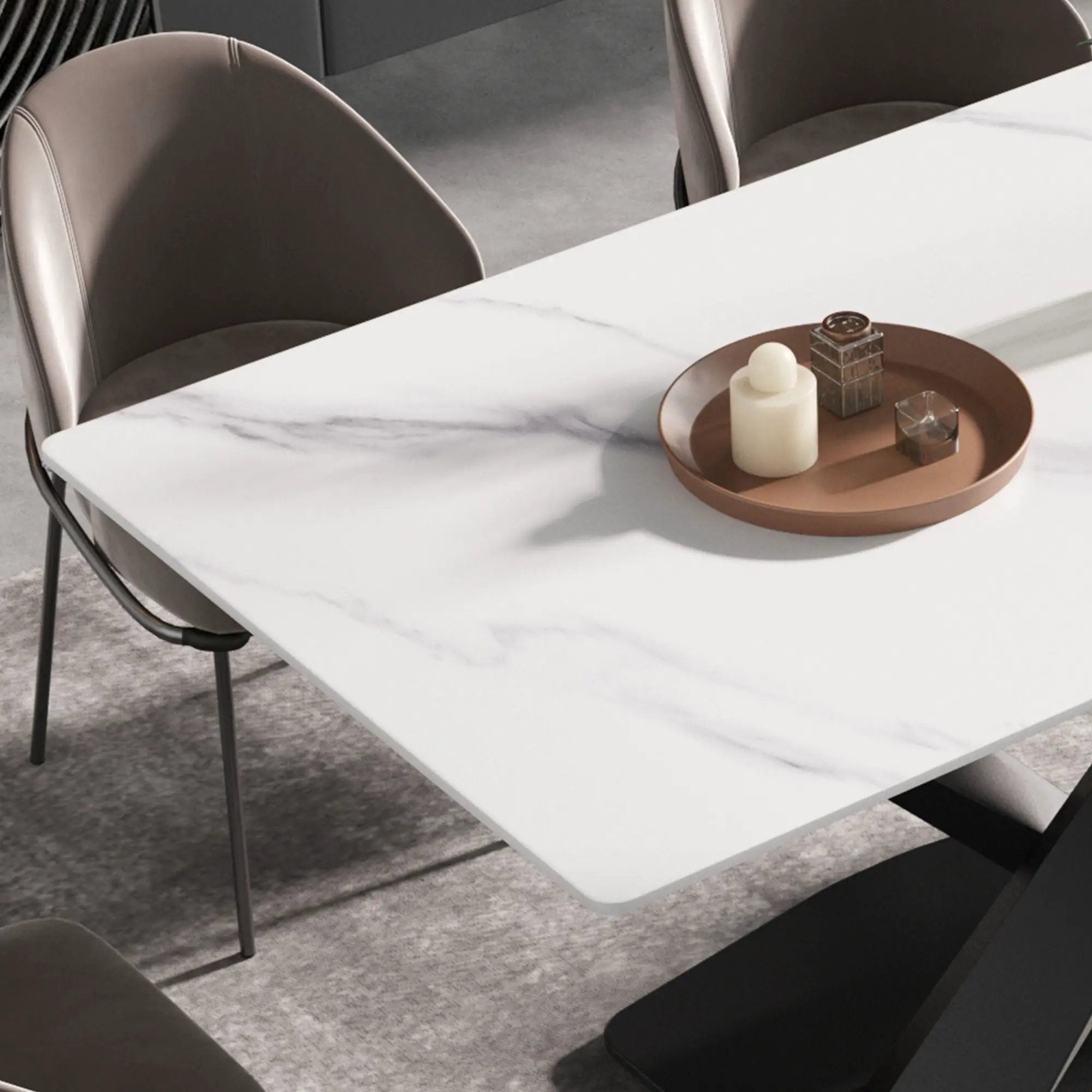63" Modern Artificial Stone Straight Edge Metal X-Leg Dining Table, 6 People - White / Black by HouseOfZazla