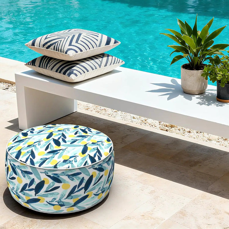 Outdoor Inflatable Ottoman - Coastal Leaves by HouseOfZazla