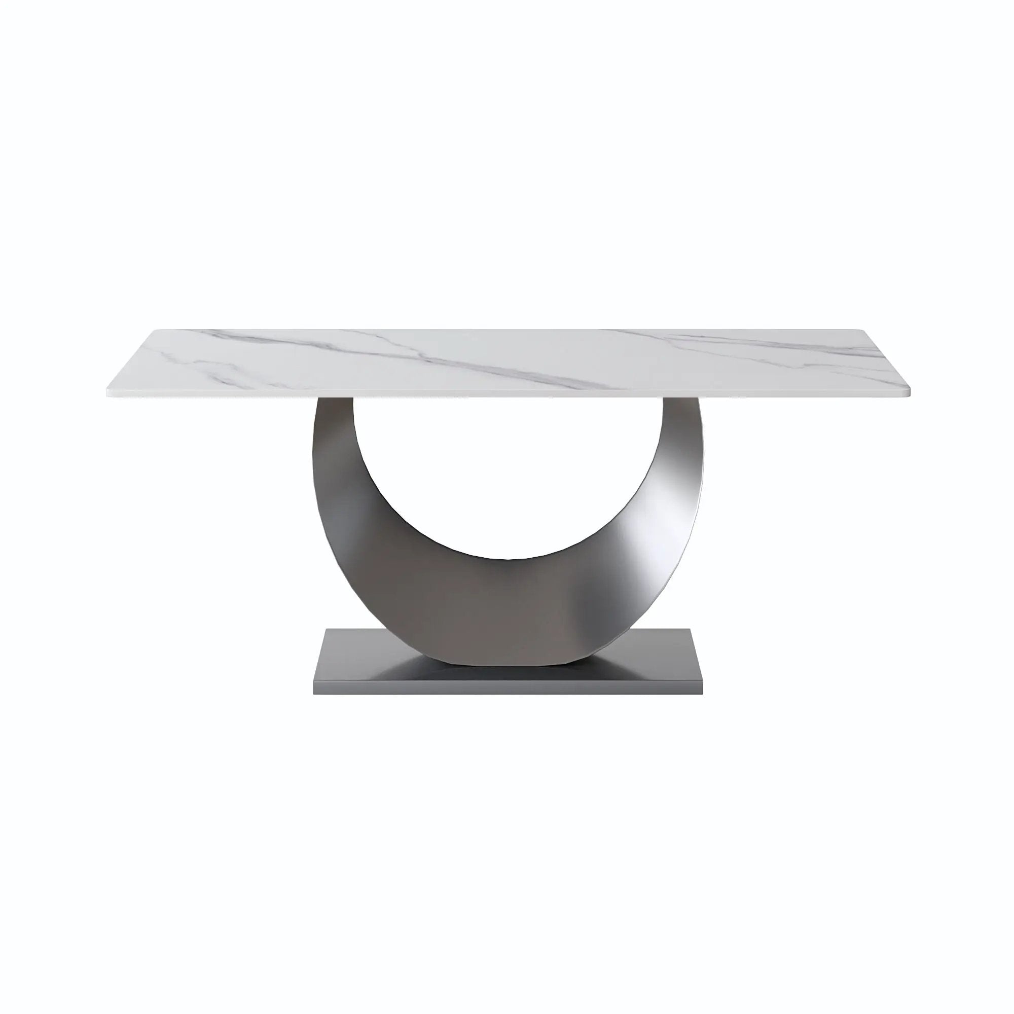 70.87" Modern Artificial Stone Crescent-Shaped Metal Legs, Can Accommodate 6-8 People - White / Black by HouseOfZazla