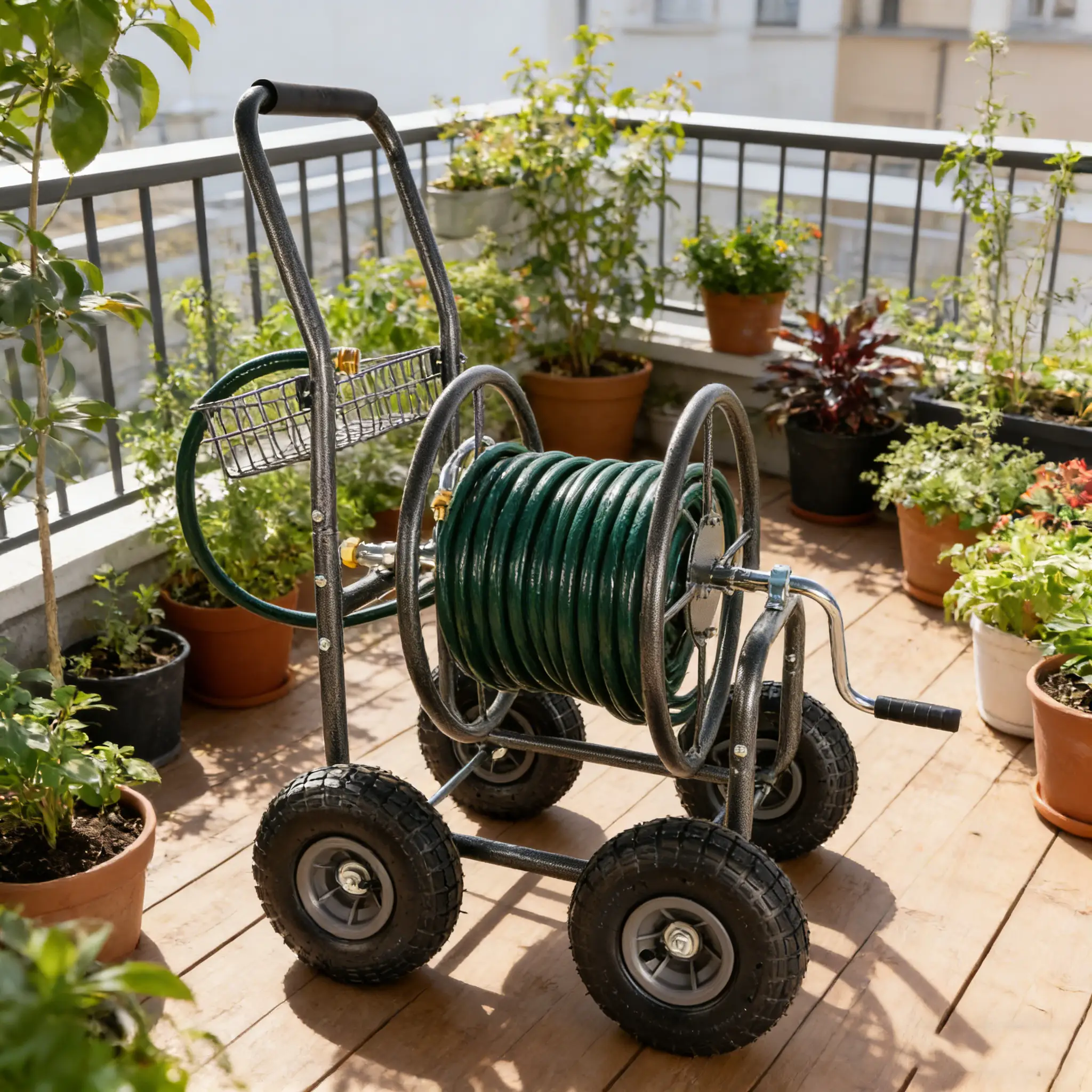 Garden Hose Reel Cart - 4 Wheels Portable with Storage Basket by HouseOfZazla