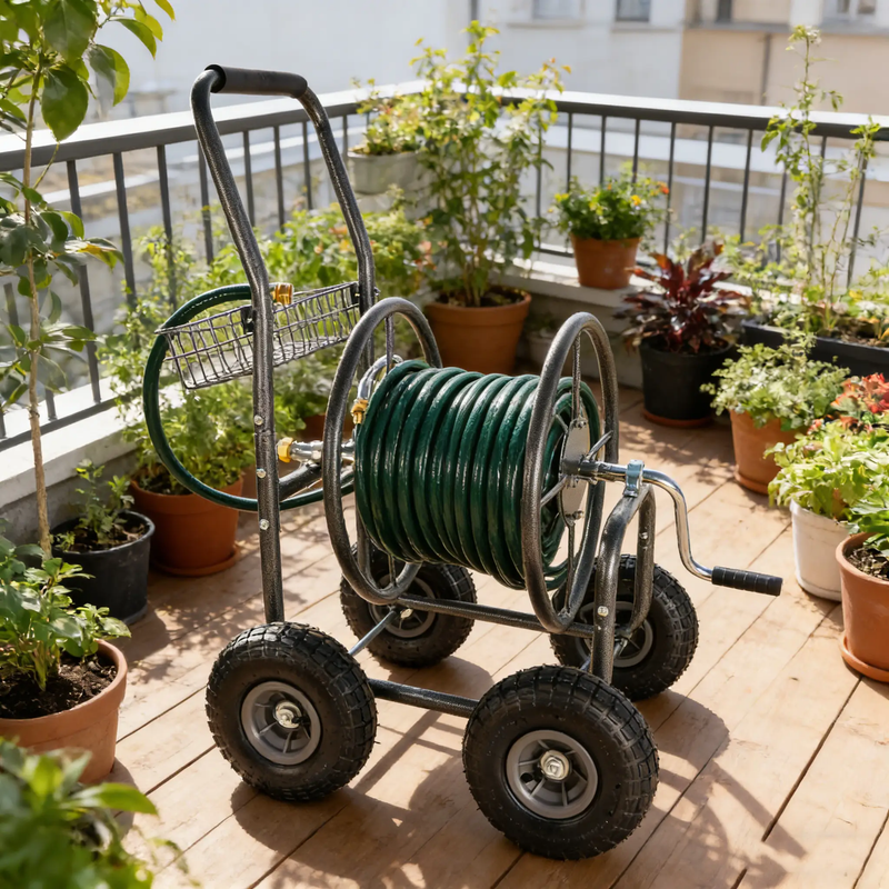 Garden Hose Reel Cart - 4 Wheels Portable with Storage Basket by HouseOfZazla