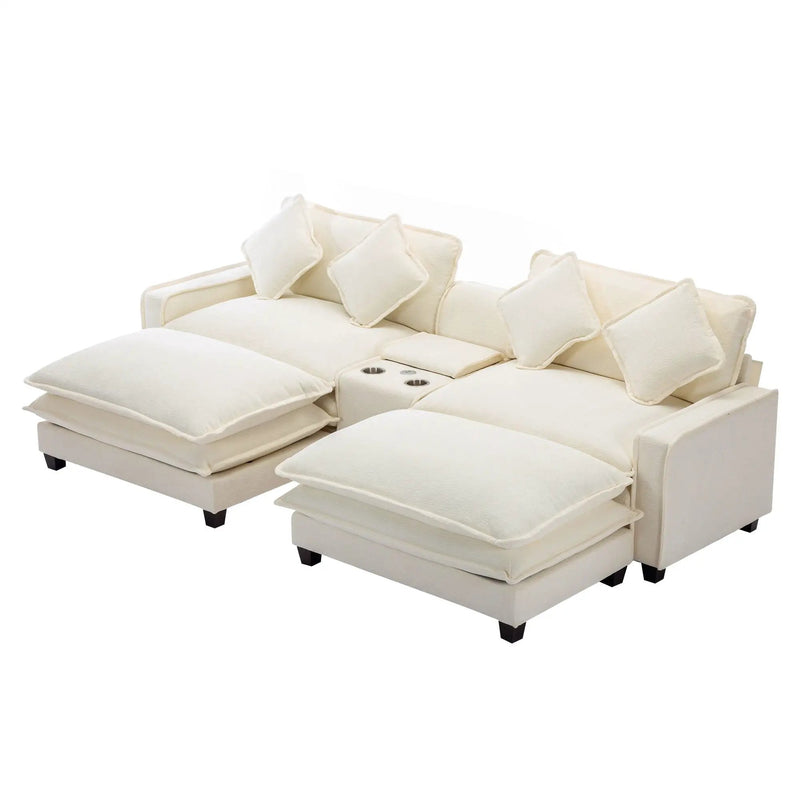 Sectional Sofa Upholstered Sofa With Two Removable Ottoman, Two USB Ports, Two Cup Holders And Large Storage Box For Living Room by HouseOfZazla