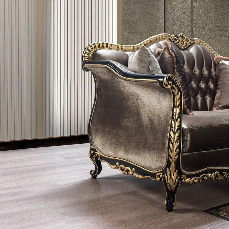 Betria - Loveseat With 4 Pillows - Light Green Velvet, Gold & Black High Gloss by Unique Piece Furniture