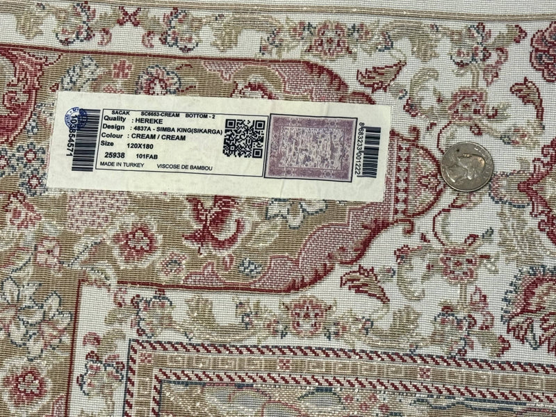 Turkish Silk Hunting Scene Rug 4x6, Ivory, Bamboo Silk, New by Jewel Rugs