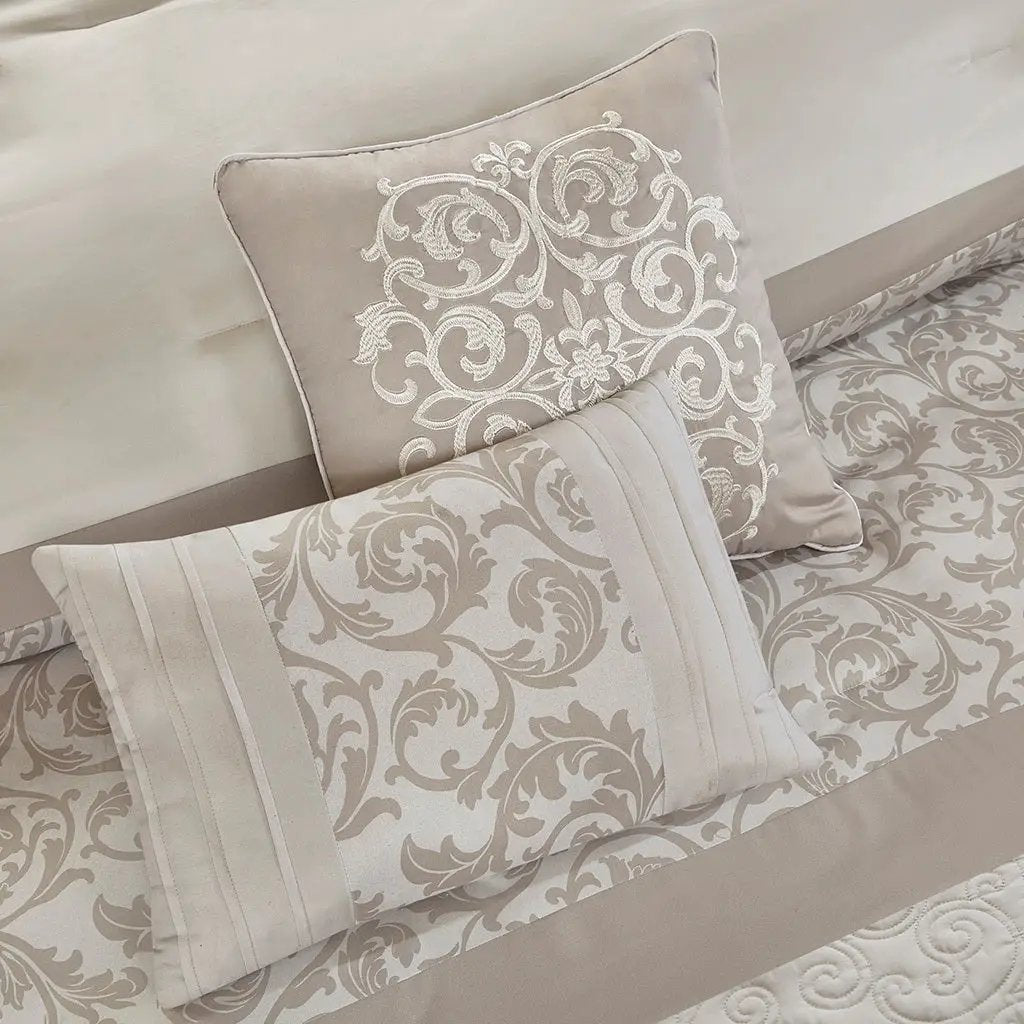 Embroidered 8 Piece Comforter Set Neutral King by HouseOfZazla