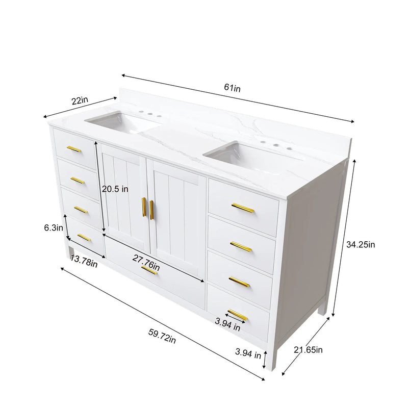 60" Solid Wood Bathroom Vanity with 2 Sinks by HouseOfZazla