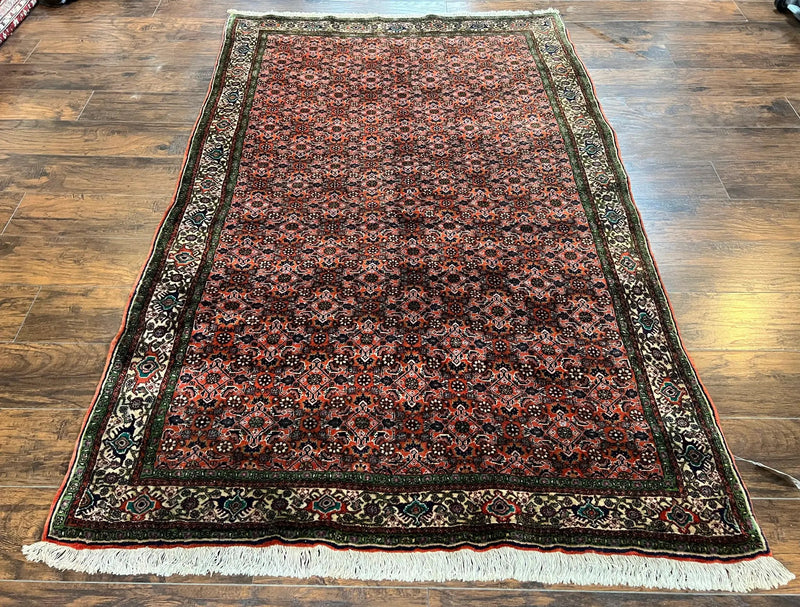 Antique Persian Bijar Rug 5x7, Allover Pattern, Hand Knotted Vintage Wool Tribal Oriental Carpet, Bidjar Rug, Red and Cream 5 x 7 ft, Handmade Rug by Jewel Rugs
