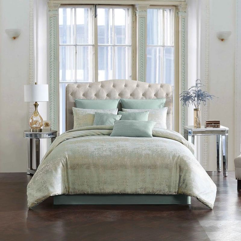 Vesta Gold Satin Circle-Quilted 7-Piece Comforter Set by HouseOfZazla