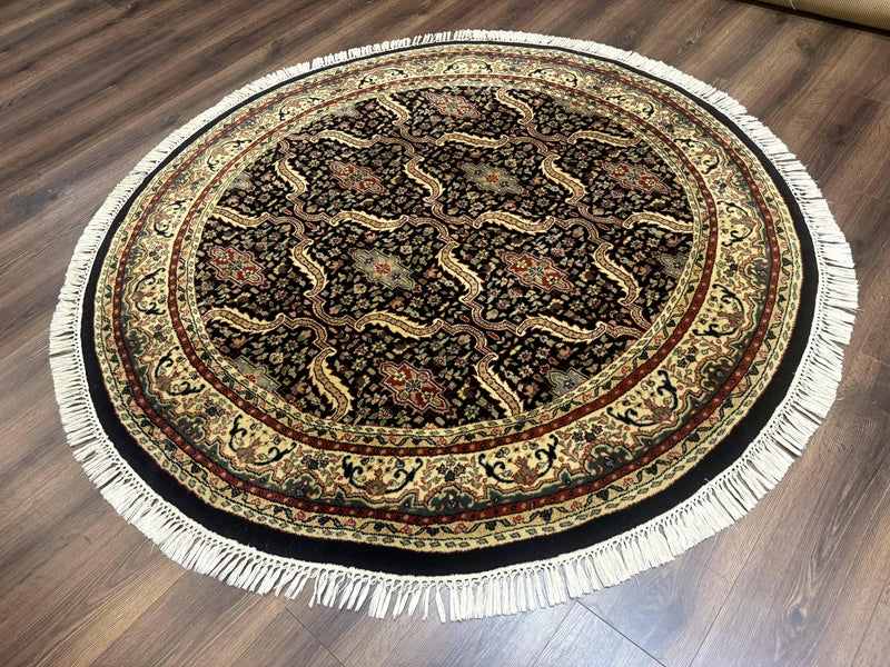 Round Indo Persian Rug 6x6, Indian Bidjar Rug, Navy Blue and Beige by Jewel Rugs