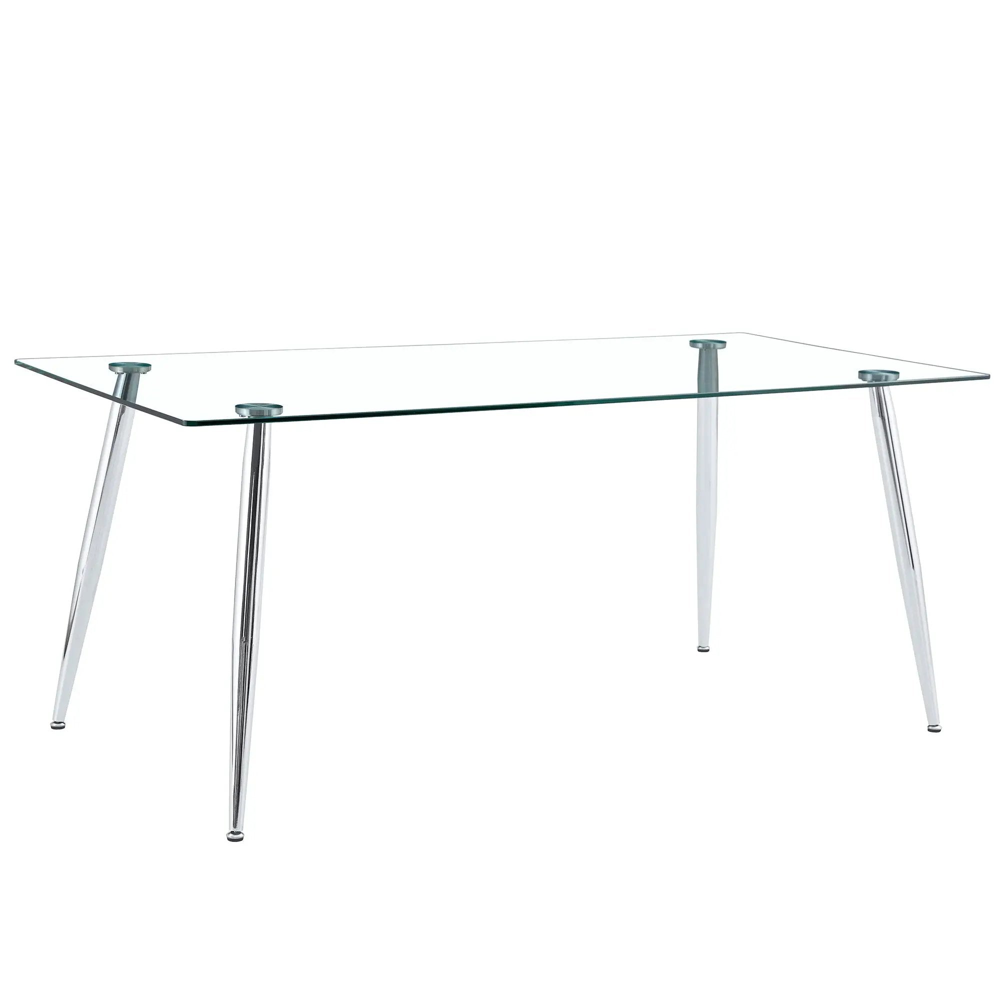 Modern Rectangular Glass Dining Table For 4-6 People With Tempered Glass Countertop by HouseOfZazla