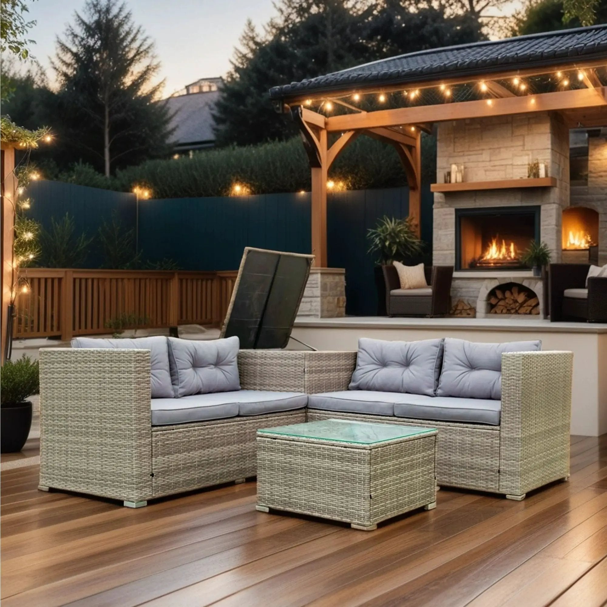 4 Piece Patio Sectional Wicker Rattan Outdoor Furniture Sofa Set With Storage Box by HouseOfZazla