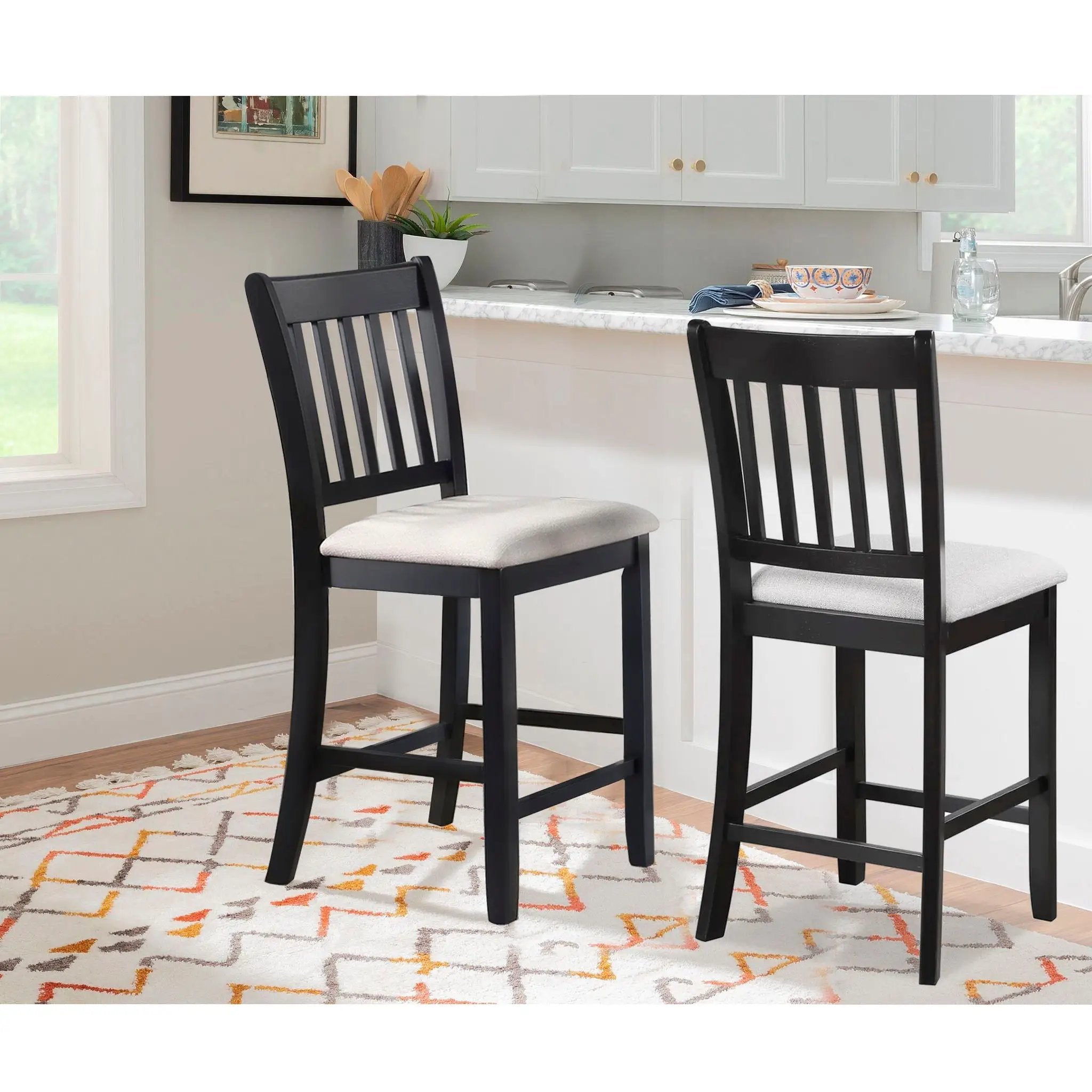 Transitional Rubberwood Dining Room Chairs (Set of 2) With Slatted Back - Black by Unique Piece Furniture