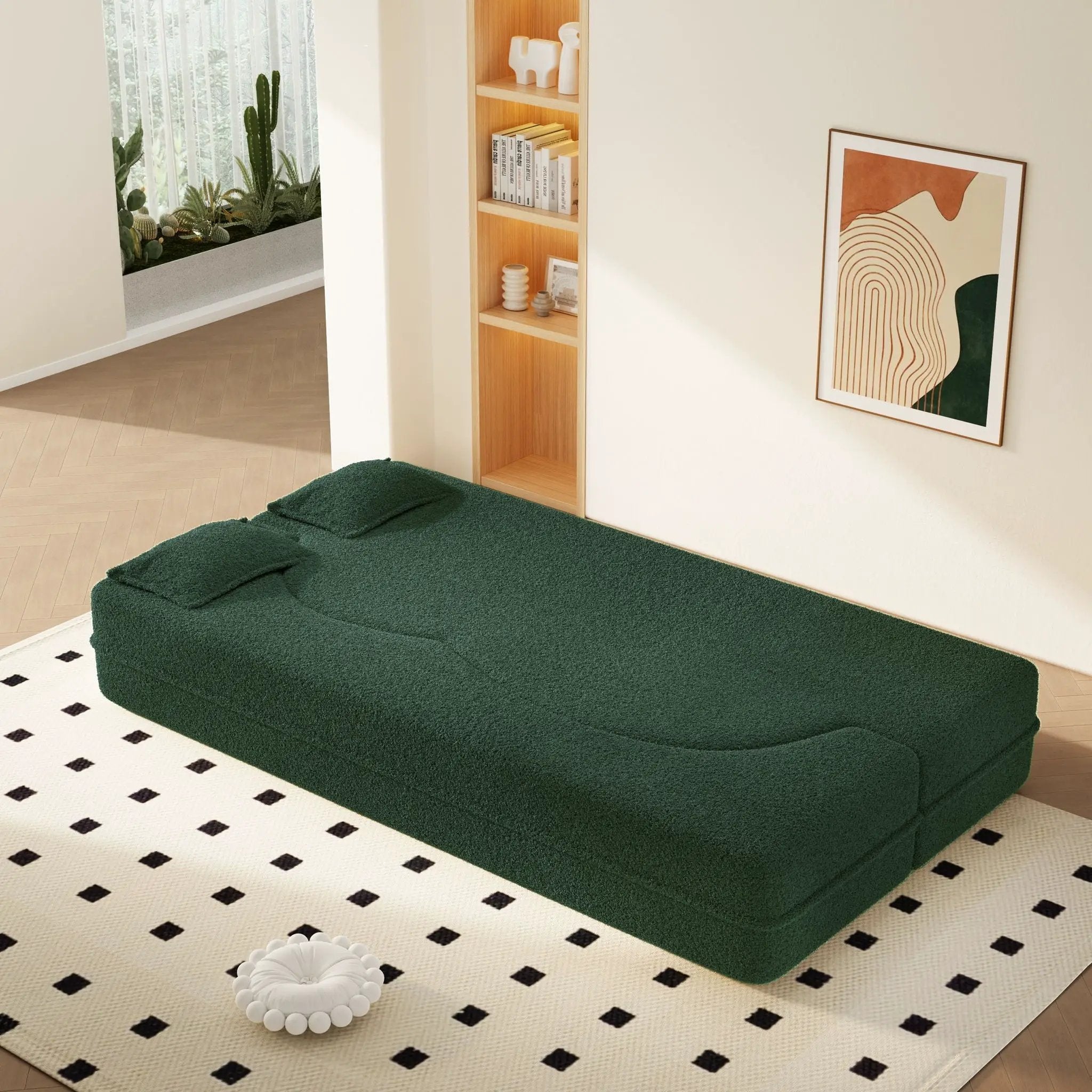 Modern Floor Sleeper Sofa Bed With 2 Pillows, Convertible Twin Size Folding Mattress For Living Room by HouseOfZazla