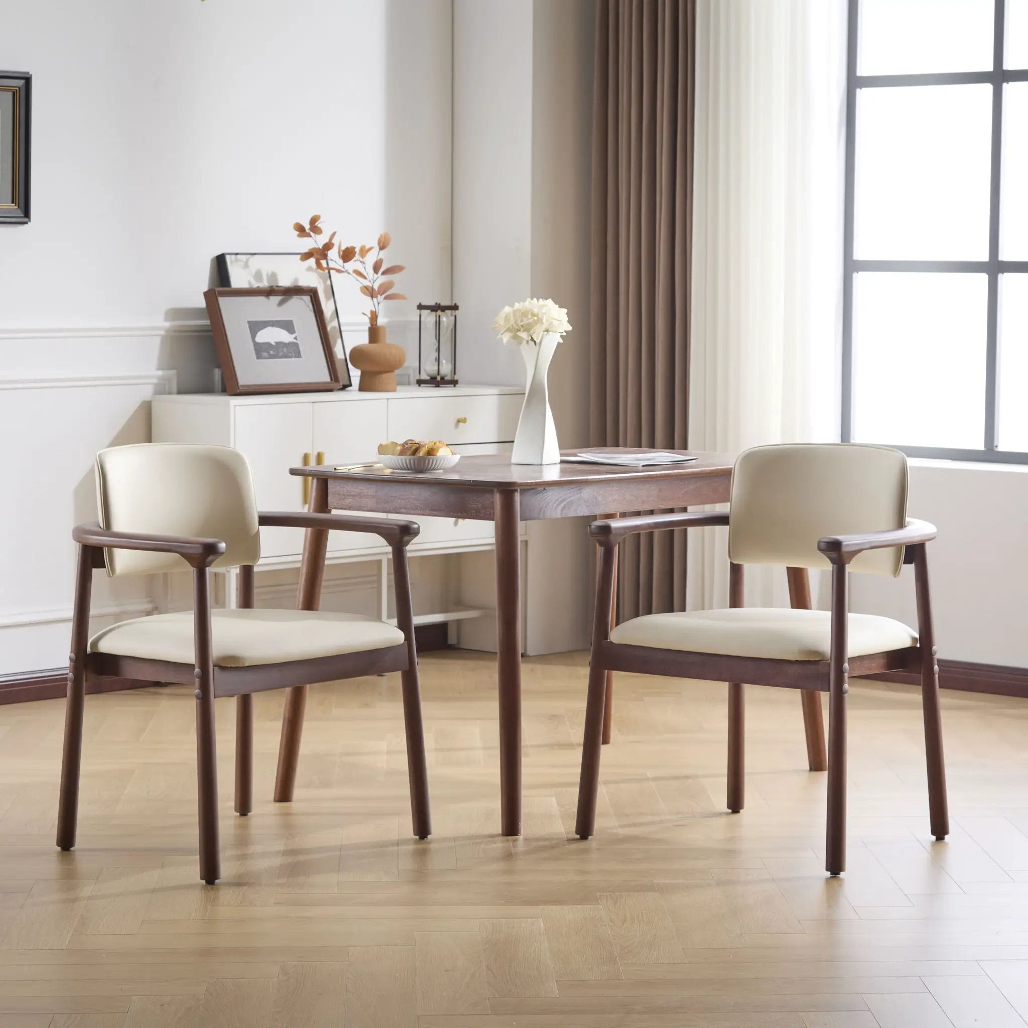 Dining Room Chairs, Ideal For Home & Kitchen (Set of 2) - Beige / Dark Walnut by HouseOfZazla