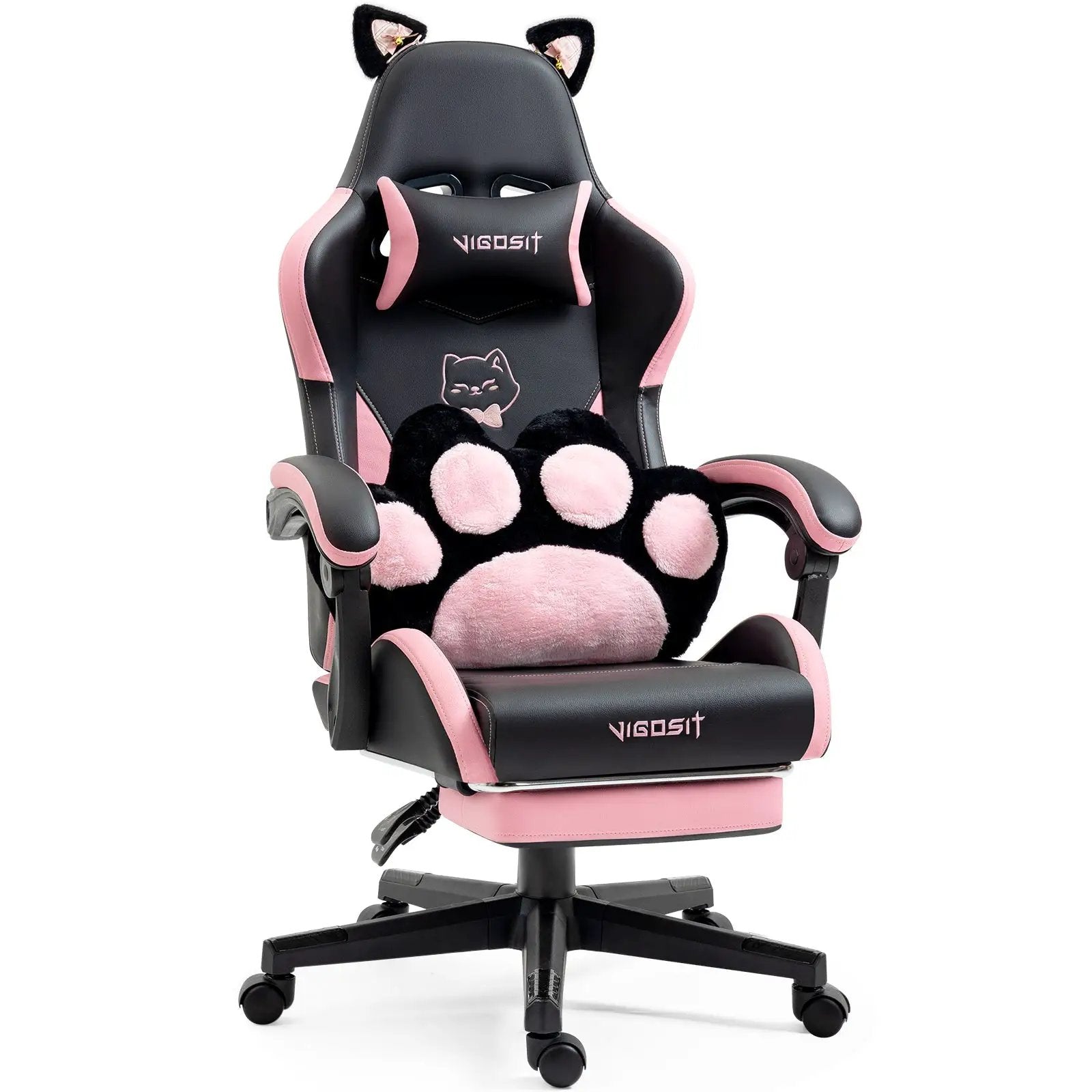 Cute Cat Gaming Chair with Paw Lumbar Cushion by HouseOfZazla