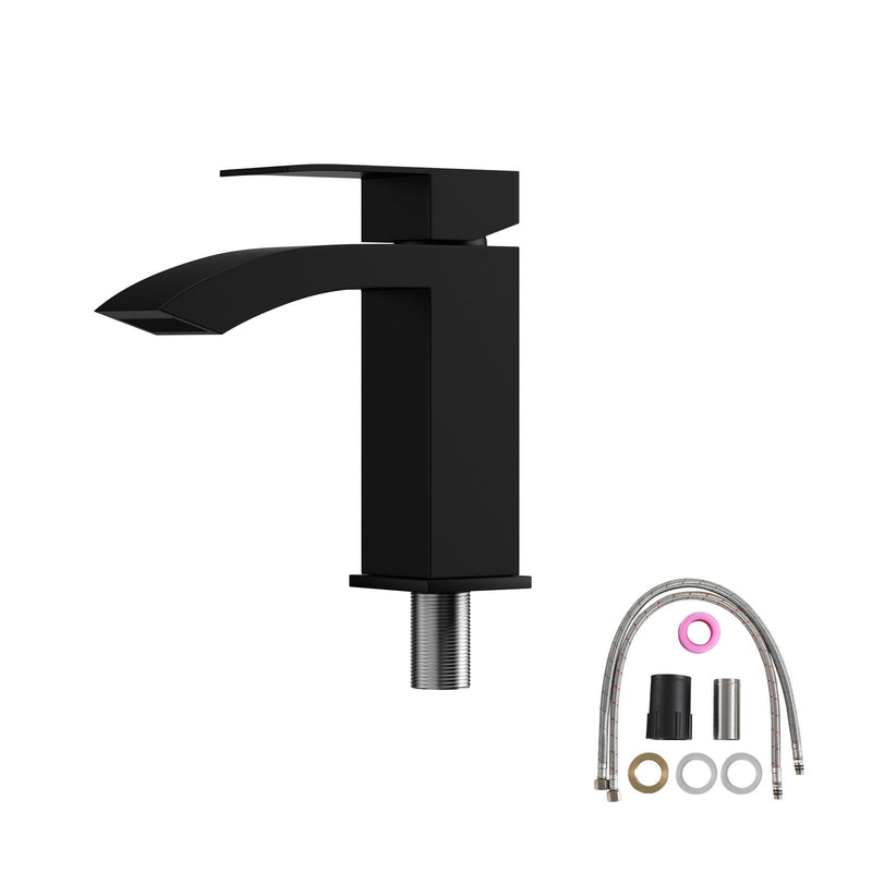 Rectangular Vessel Sink With Faucet & Drain - White / Black by HouseOfZazla