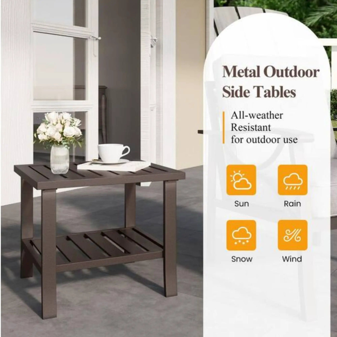 Square 2 Tier All-Weather Outdoor Side Table With Slatted Top by HouseOfZazla