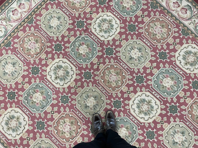 Square Aubusson Rug 9x9, Panel Design, European French English Carpet, Wool by Jewel Rugs