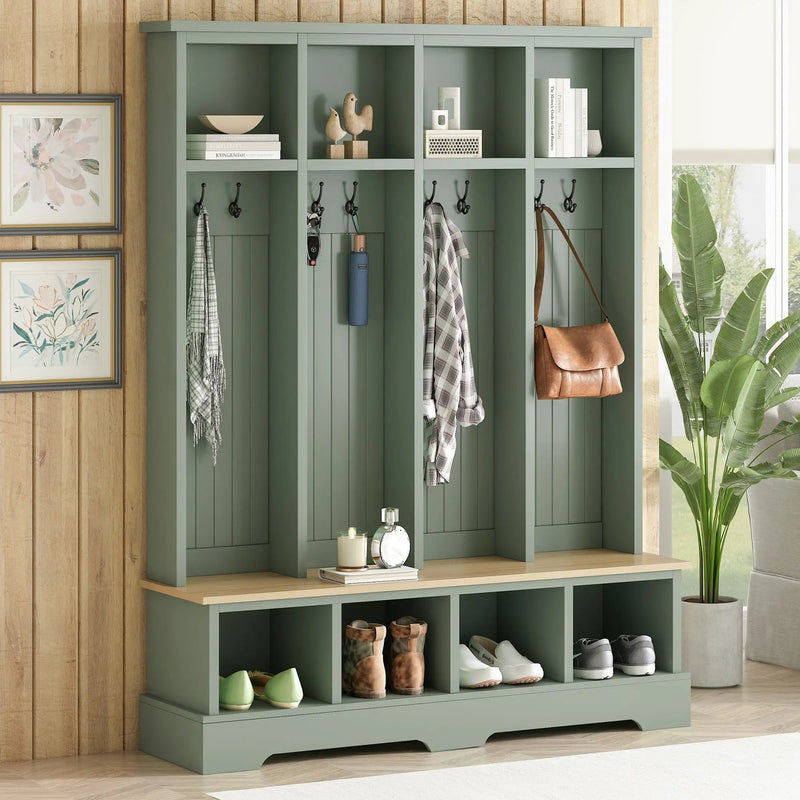 Farmhouse Hall Tree with 8 Hooks and Bench by HouseOfZazla