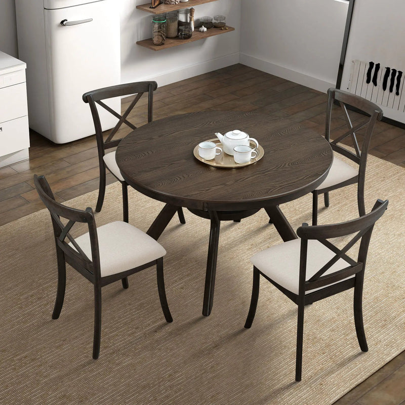 Modern Round Rubber Wood Dining Table for 4-6 by HouseOfZazla