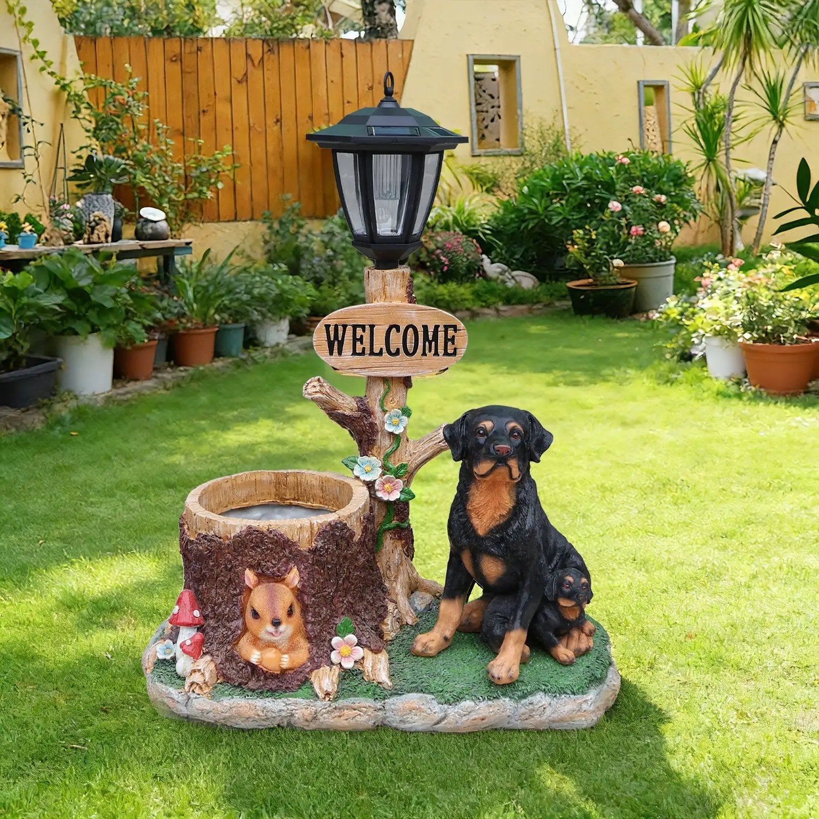 Rottweiler Dog Family Planter Statue by HouseOfZazla