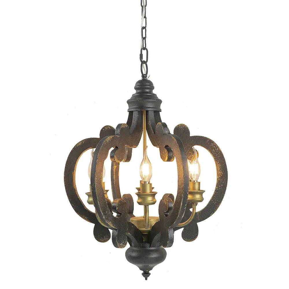 Farmhouse Chandelier, 6 Light Wood Chandelier Pendant Light Fixture With Adjustable Chain For Dining Room Living Room Entryway, Bulb Not Included by HouseOfZazla