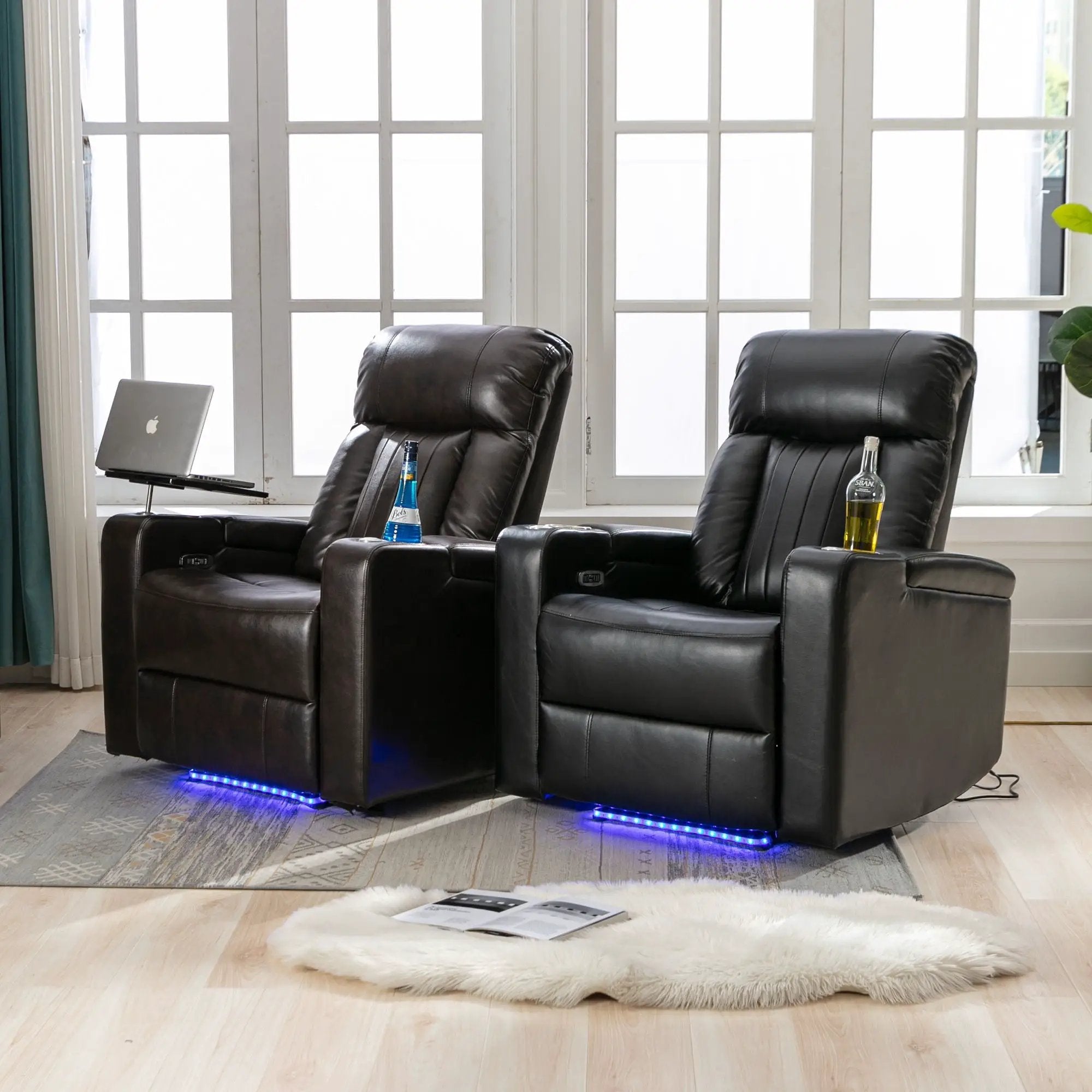 Power Recliner With Storage Arms, Cupholders, Swivel Tray Table And Cell Phone Stand - Brown by HouseOfZazla