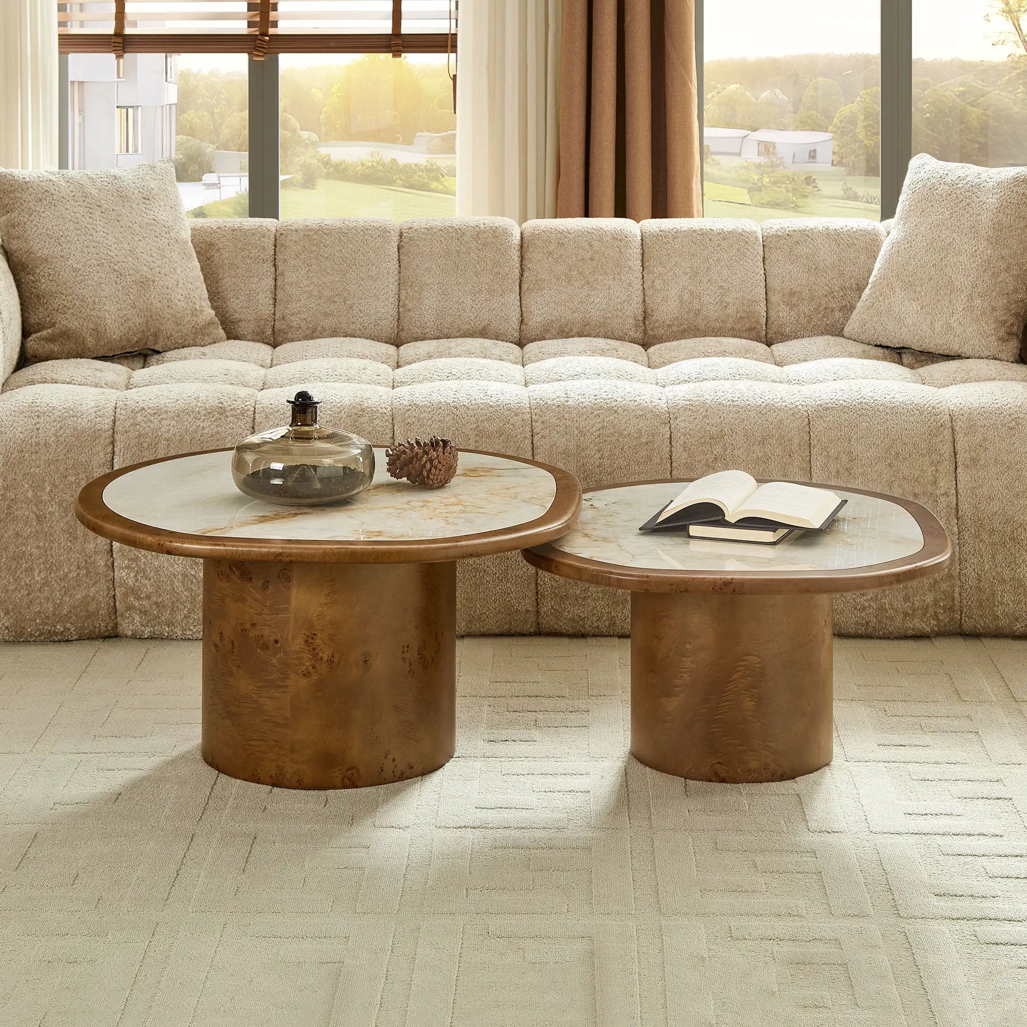 Irregular Coffee Table Set - 2pcs Burl Wood Veneer by HouseOfZazla