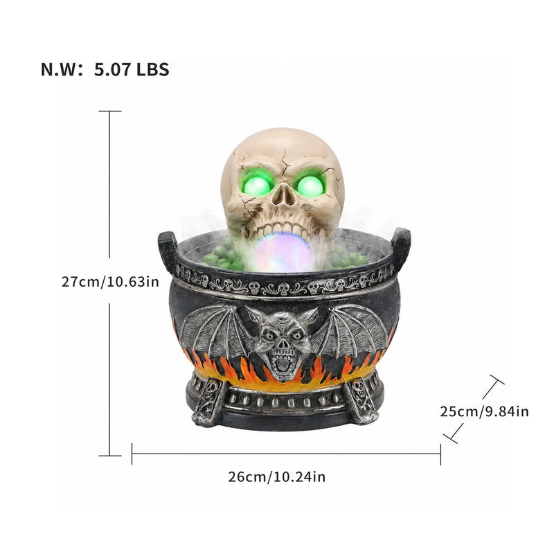 Halloween Skull Cauldron Statue with LED Light and Smoke Fog Effect by HouseOfZazla