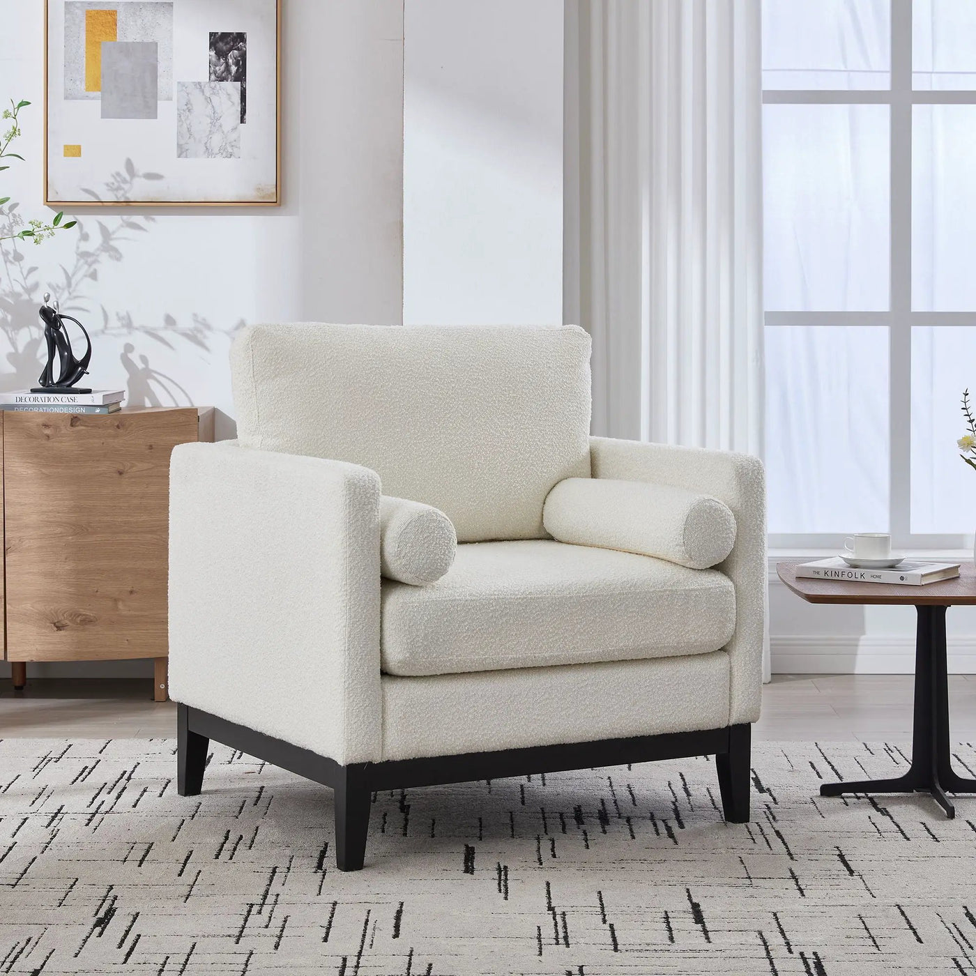 Wide Modern Farmhouse Performance Accent Chair With Legs, Wood Base by Unique Piece Furniture