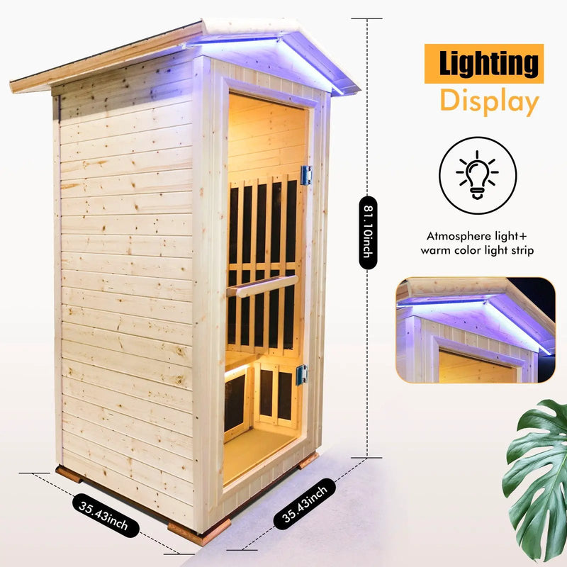 Single Person Spruce Far Infrared Sauna With Ambient Lighting And Bluetooth Music - Natural by HouseOfZazla