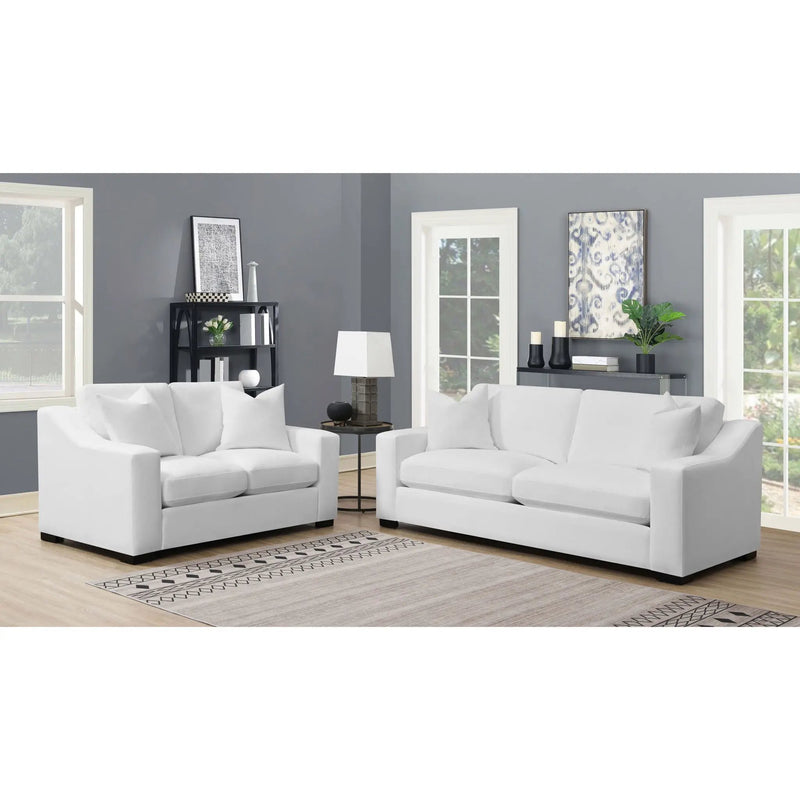 Chelan - 2 Piece Upholstered Sloped Arm Sofa Set - White by HouseOfZazla