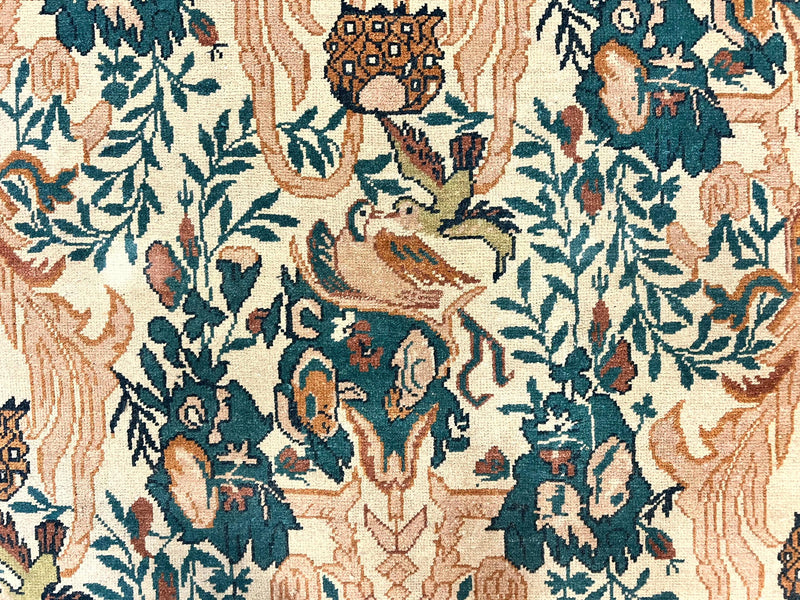 10x13 Wool Rug, Floral Pattern, Birds, Handmade Vintage Carpet, Couristan Rug, Beige by Jewel Rugs