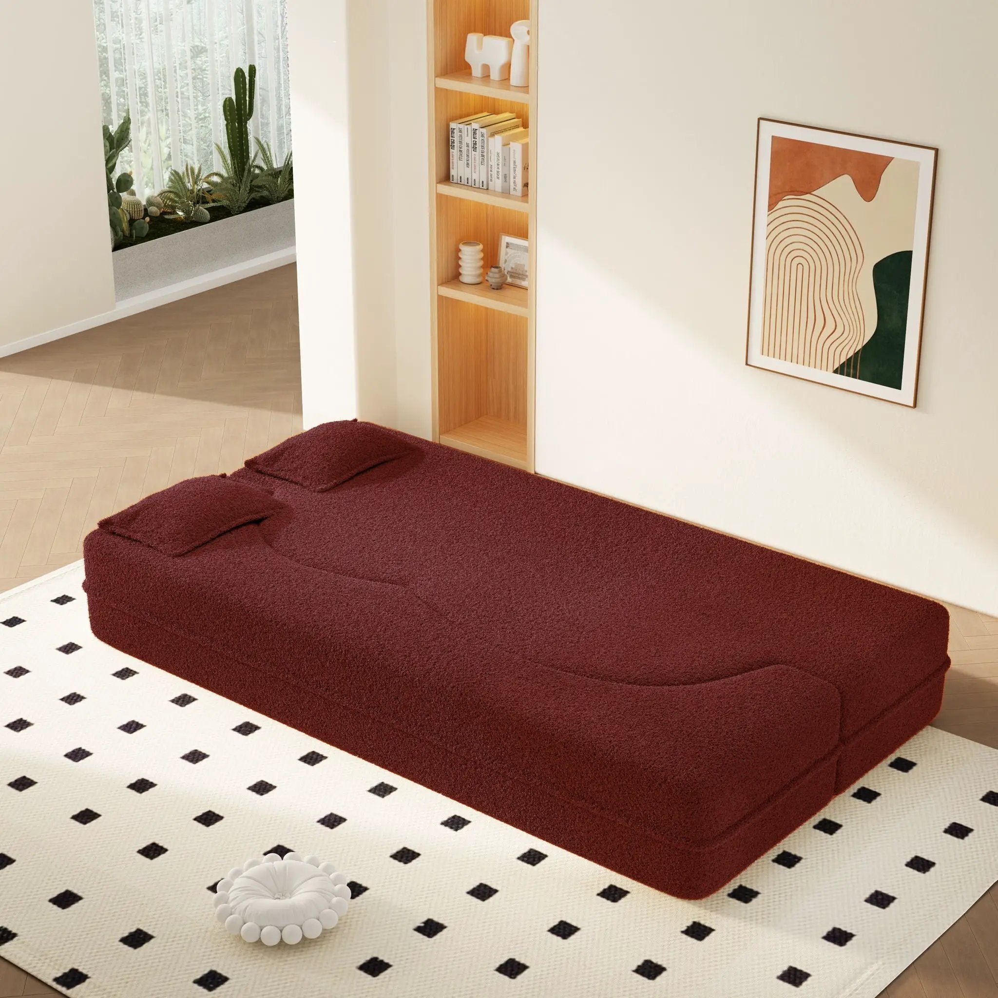 Modern Floor Sleeper Sofa Bed With 2 Pillows, Convertible Twin Size Folding Mattress For Living Room by HouseOfZazla