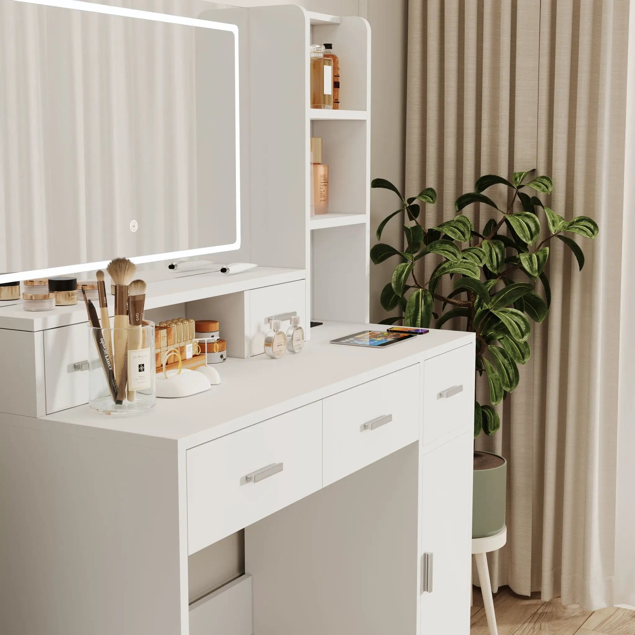 40.95" Newly Designed Smart Mirror Dressing Table With Drawers And Storage Cabinet, Dressing Table With Dressing Pad For Bedroom, Dressing Room by HouseOfZazla