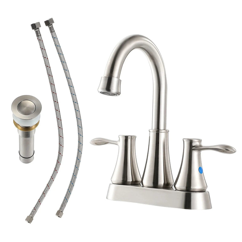 4" Centerset Bathroom Faucet With Pop Up Drain And Water Supply Lines - Brushed Nickel by HouseOfZazla