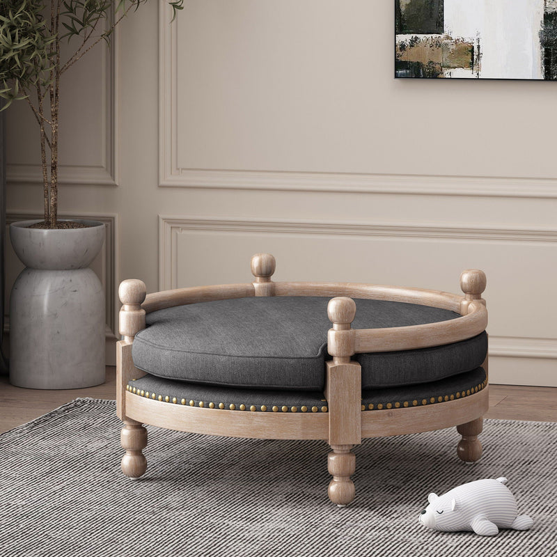 Round Pet Sofa, Wide Upholstered Pet Bed - Charcoal by HouseOfZazla
