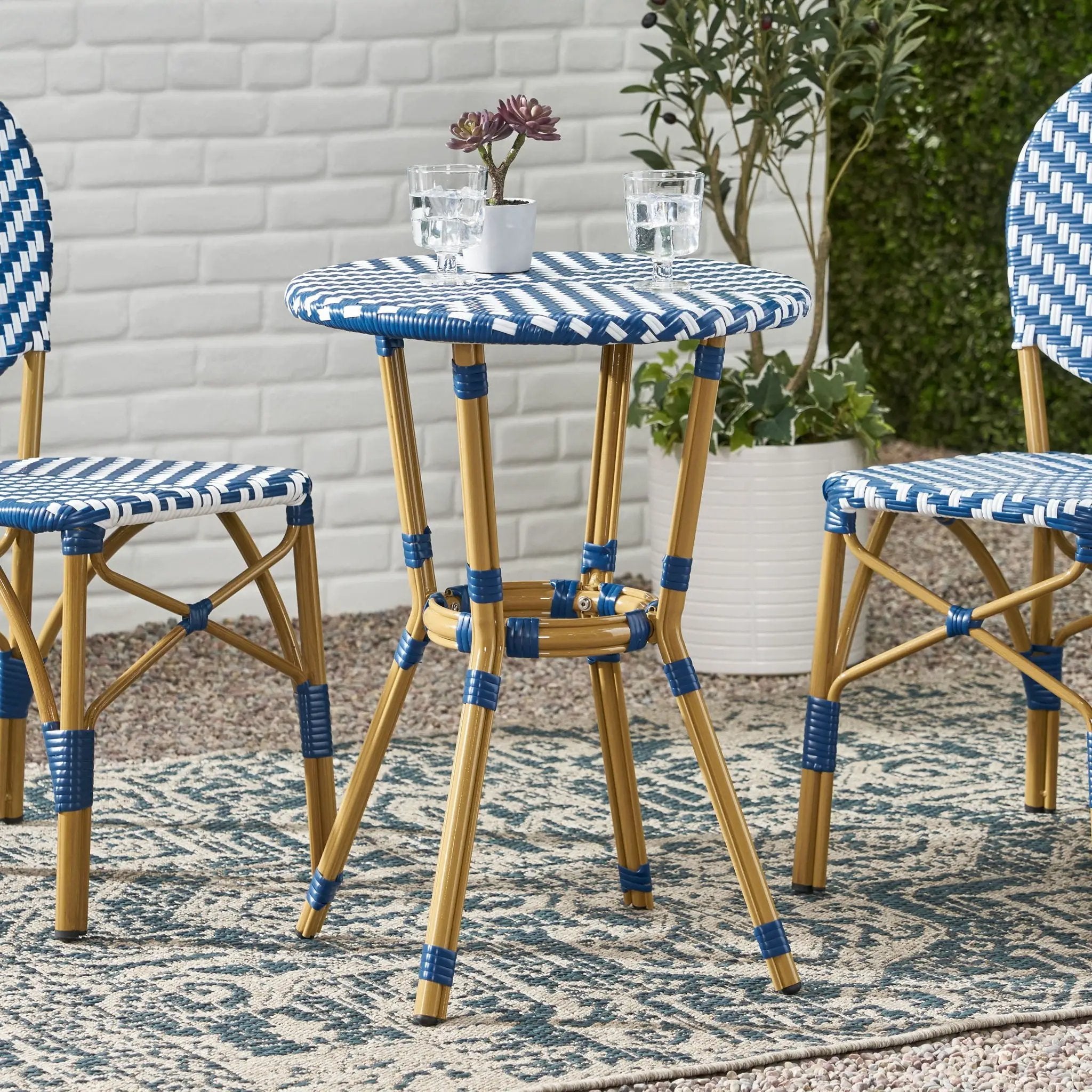 French Bistro Table Outdoor Elegance - White / Blue by HouseOfZazla