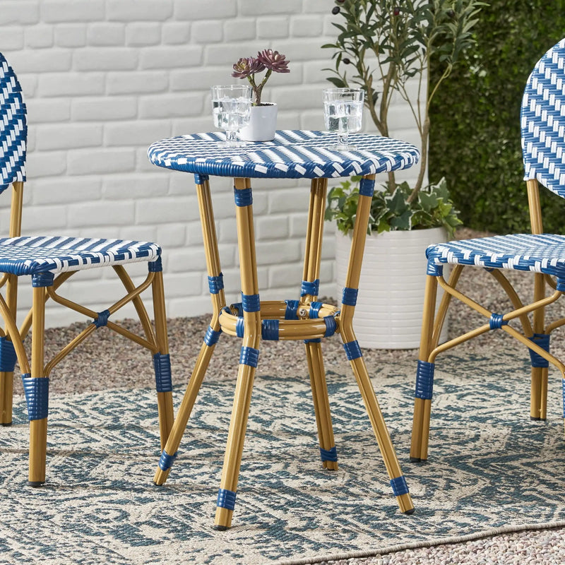 French Bistro Table Outdoor Elegance - White / Blue by HouseOfZazla